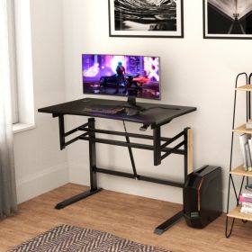 Pneumatic Height Adjustable Gaming Desk T Shaped Game Station with Power Strip Tray