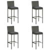 Garden Bar Stools with Cushions 4 pcs Gray Poly Rattan