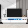 On-Trend TV Stand with 4 Open Shelves, Modern High Gloss Entertainment Center for 75 Inch TV, Universal TV Storage Cabinet with 16-color RGB LED Color