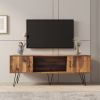 TV Media Stand, 60 inch Wide , Modern Industrial, Living Room Entertainment Center, Storage Shelves and Cabinets, for Flat Screen TVs up to 65 inches