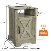 Farmhouse Nightstand Side Table, Wooden Rustic End Table, Tall Bedside Table with Electrical Outlets Charging Station - Light Grey