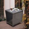 Dark Blonde Square Wicker 20 in. H Outdoor Coffee Table with Glass Top