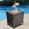 Dark Blonde Square Wicker 20 in. H Outdoor Coffee Table with Glass Top