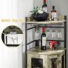 Industrial Corner Bar Cabinet with Glass Holder and Adjustable Shelf