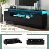 ON-TREND Modern, Stylish Functional TV stand with Color Changing LED Lights, Universal Entertainment Center, High Gloss TV Cabinet for 75+ inch TV, Bl