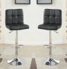 Black Faux Leather Bar Stool Counter Height Chairs Set of 2 Adjustable Height Kitchen Island Stools Modern