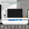 On-Trend TV Stand with 4 Open Shelves, Modern High Gloss Entertainment Center for 75 Inch TV, Universal TV Storage Cabinet with 16-color RGB LED Color