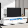 On-Trend TV Stand with 4 Open Shelves, Modern High Gloss Entertainment Center for 75 Inch TV, Universal TV Storage Cabinet with 16-color RGB LED Color