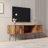 TV Media Stand, 60 inch Wide , Modern Industrial, Living Room Entertainment Center, Storage Shelves and Cabinets, for Flat Screen TVs up to 65 inches