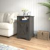 Farmhouse Nightstand Side Table, Wooden Rustic End Table, Tall Bedside Table with Electrical Outlets Charging Station - Dark Gray