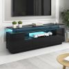 ON-TREND Modern, Stylish Functional TV stand with Color Changing LED Lights, Universal Entertainment Center, High Gloss TV Cabinet for 75+ inch TV, Bl