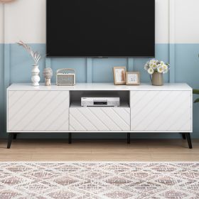 Modern TV Stand for 70 inch TV, Entertainment Center with Adjustable Shelves, 1 Drawer and Open Shelf, TV Console Table, Media Console, Metal Feet, fo (Color: White)