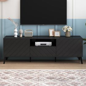 Modern TV Stand for 70 inch TV, Entertainment Center with Adjustable Shelves, 1 Drawer and Open Shelf, TV Console Table, Media Console, Metal Feet, fo (Color: BLACK)