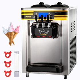 VEVOR Commercial Ice Cream Maker, 22-30L/H Yield, Countertop Soft Serve Machine w/ 2x6L Hopper 2L Cylinder LCD Panel Puffing Shortage Alarm, Frozen Yo (Power: 2350 W)