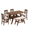 6-Piece Wood Counter Height Dining Table Set with Storage Shelf;  Kitchen Table Set with Bench and 4 Chairs; Rustic Style