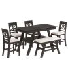 6-Piece Wood Counter Height Dining Table Set with Storage Shelf;  Kitchen Table Set with Bench and 4 Chairs; Rustic Style